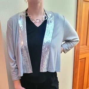 Sequined cropped jersey knit cardigan. Size 1X/18W
